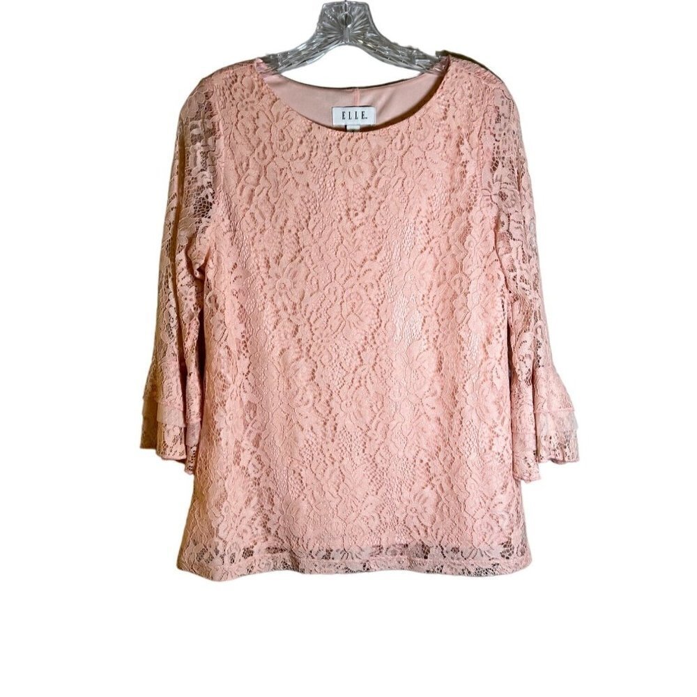 Elle Peach Lace 3/4 Bell Sleeve Top & Shell Size Medium